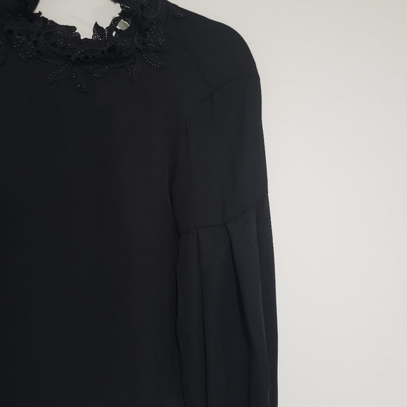 Zara Basic High Neck Ballon sleeves sheer Blact Top Size Small - Picture 5 of 13